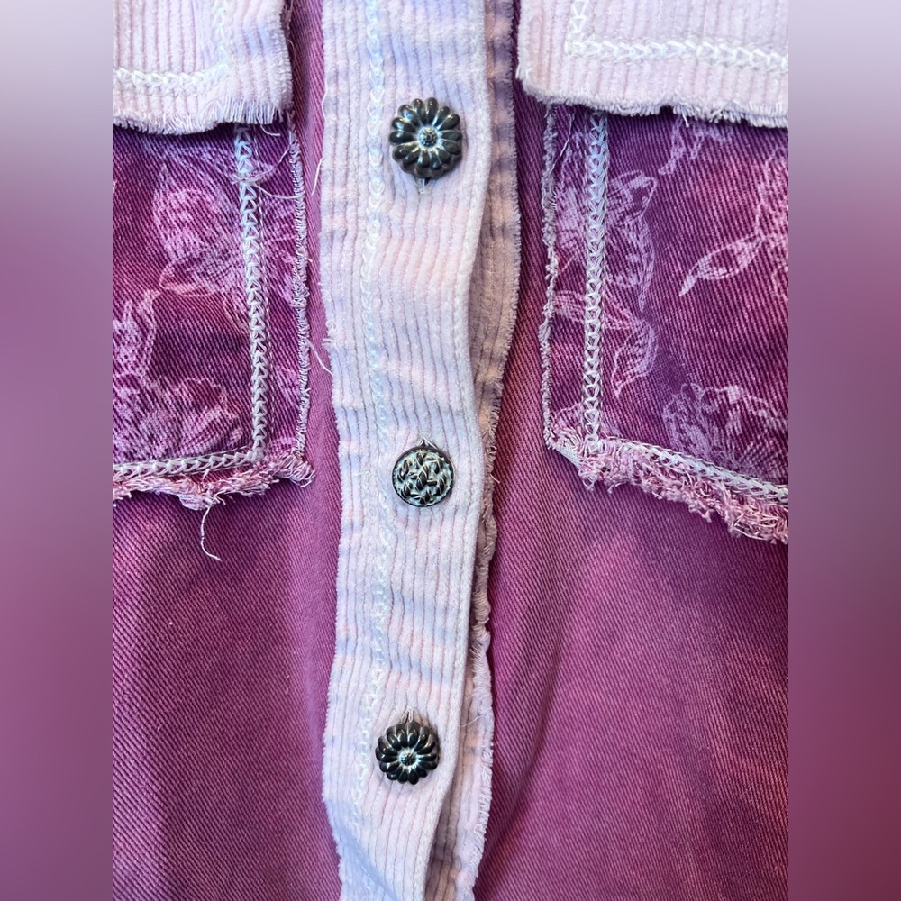 POL Lace Corduroy Floral Frayed Denim Jacket Sz Small (oversized) NWOT - Picture 10 of 16